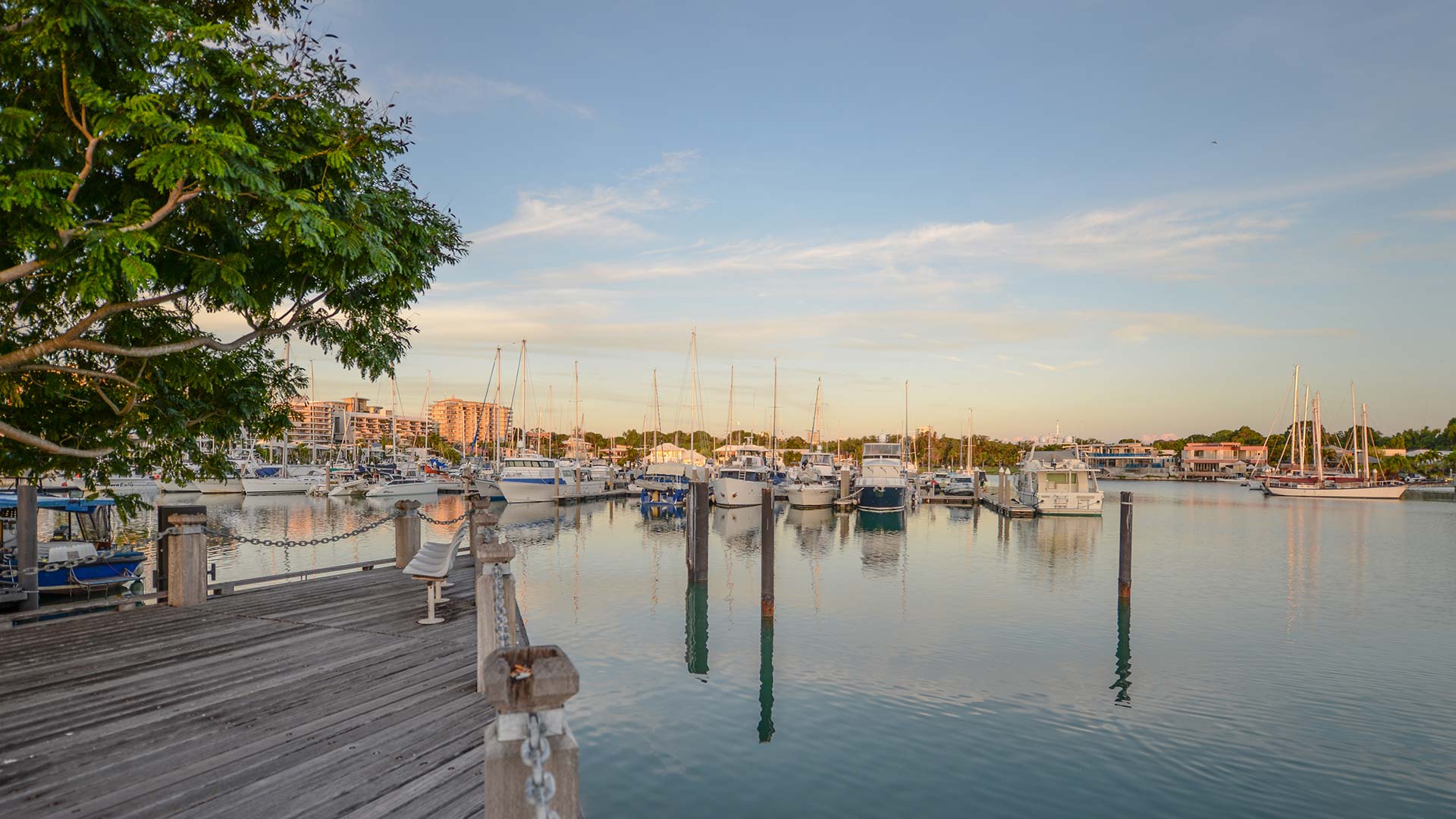 Darwin marina with boats and waterfront views.