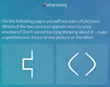 screenshot eharmony compatibility test questions: two pictures with different icons