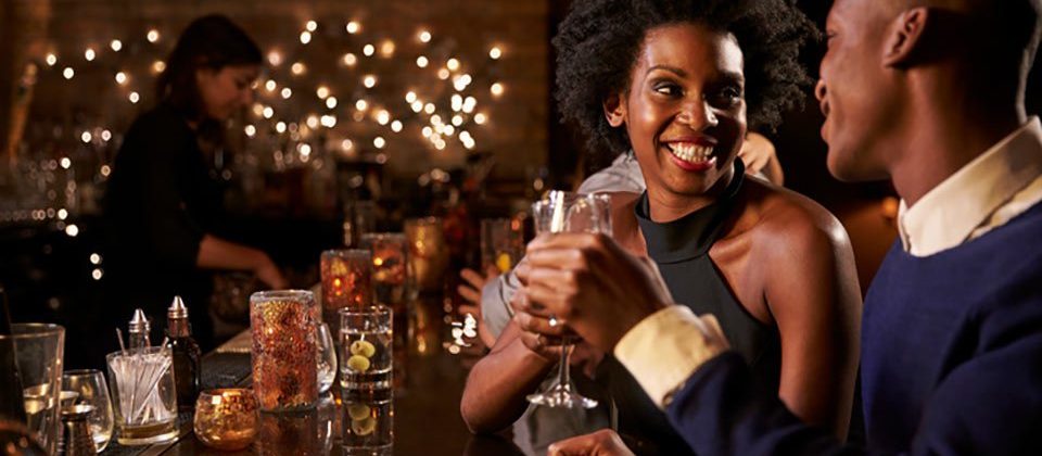 Man and woman on date as a symbol for first date questions
