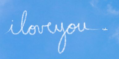 Text "I love you" on blue blackground