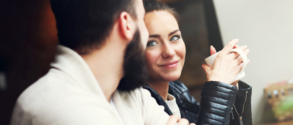 Woman looks at man and thinks - does he love me