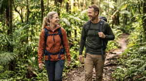 A couple walking in the mount whitfield conservation park in cairns. (Generated with AI)
