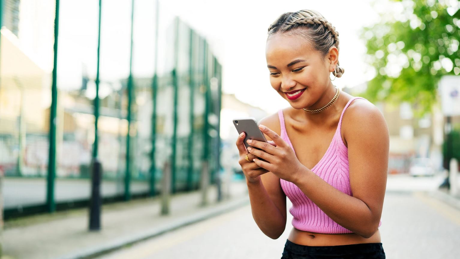 Woman on a phone smiling