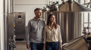 A couple enjoying a brewery tour. (Generated with AI) (Generated with AI)