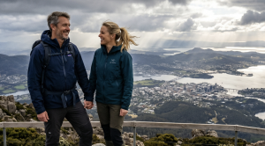 A couple hiking on mount wellington in tasmania, australia. (Generated with AI) (Generated with AI) (Generated with AI) (Generated with AI) (Generated with AI)