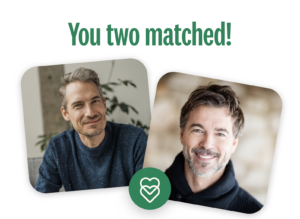 Two gay singles showing matched cards on eharmony