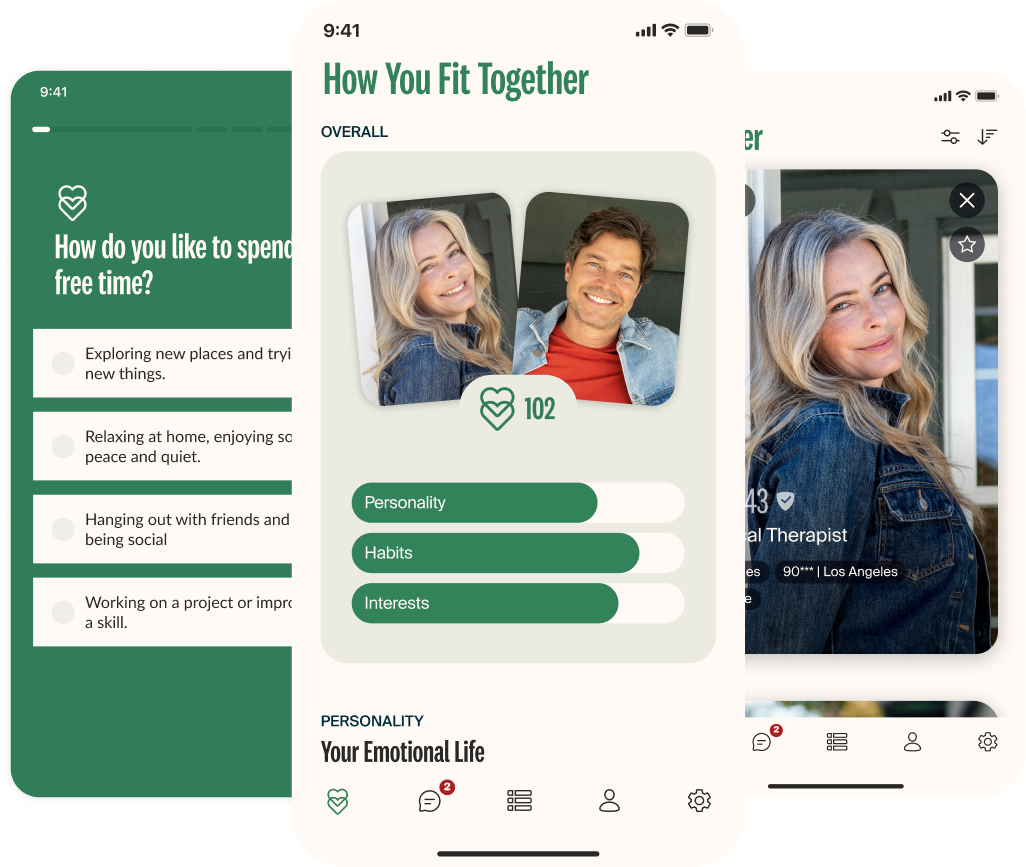 Beispielfragebogen, Kompatibilitätswert und Partnervorschlag auf eharmony
